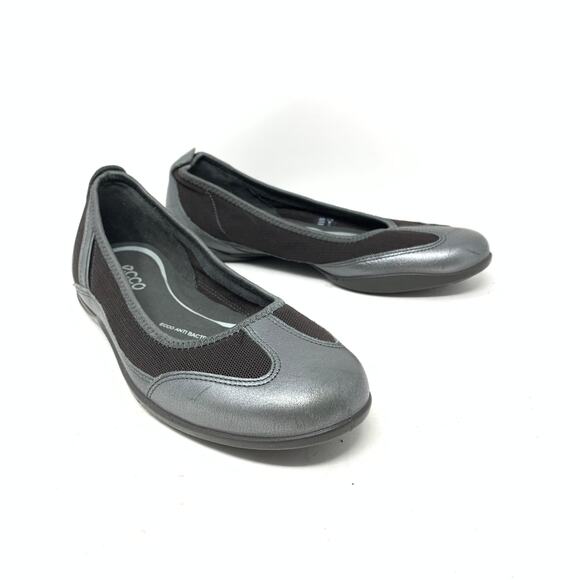 Ecco Flats Women's Size 37 US 6-6.5 Comfort Gray Pewter Leather Round Toe - Picture 1 of 8